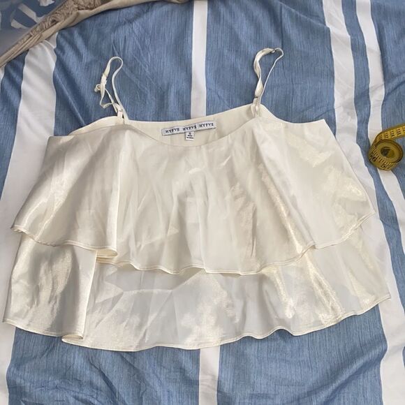 Silky camisole spaghetti adj strap cream 2 tiered top - Picture 9 of 9